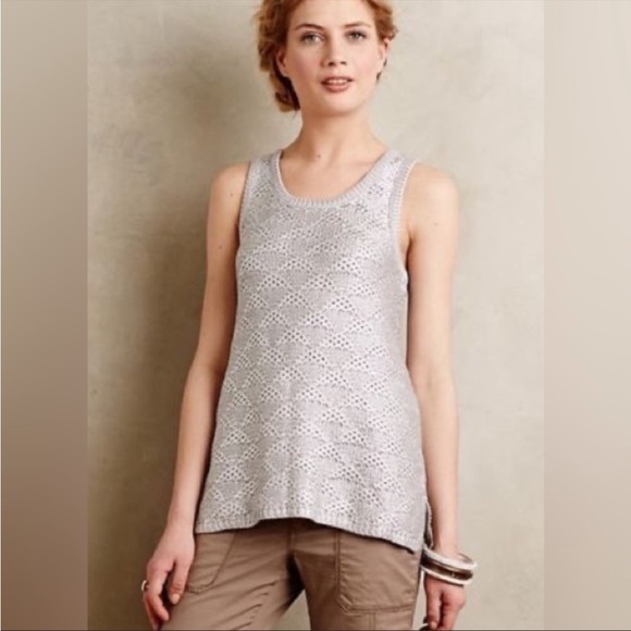 Anthropologie Moth Sana Foiled Silver Metallic Knit Tank Top - Picture 1 of 11
